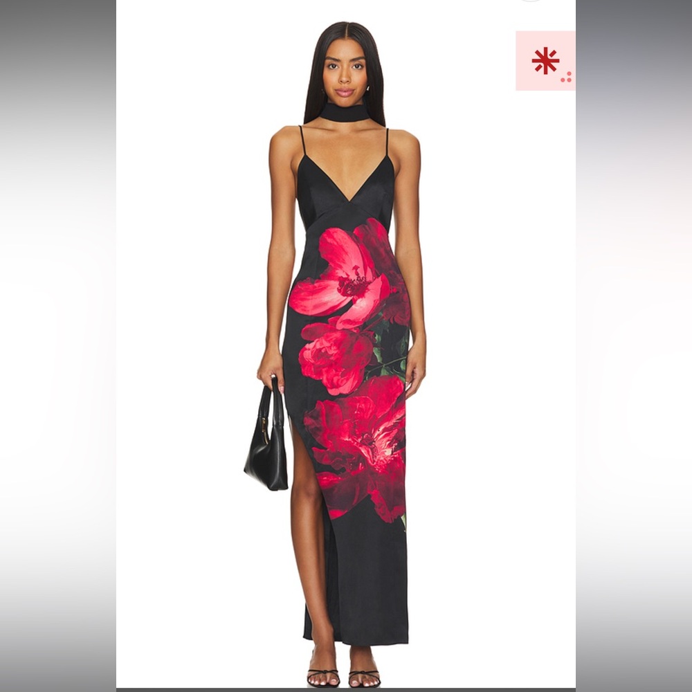 Alice and Olivia Monika maxi dress in peony petals bright ruby